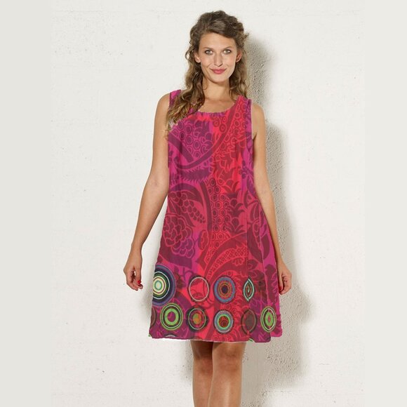 DESIGUAL Floral Cotton Sunset Lined Embroidered Dress Sz US10/EU44